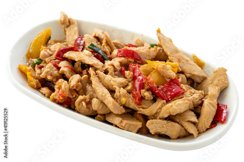 Chinese chicken appetizer (mezze) isolated on a white background. Healthy vegan food. Local name çin tavuğu mezesi photo