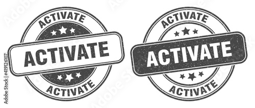 activate stamp. activate label. round grunge sign