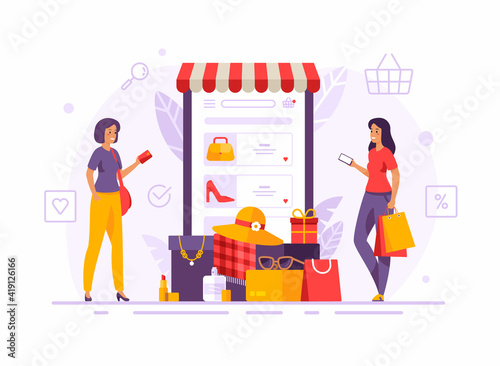 Online shopping. Clothing and accessories store. Vector illustration