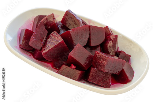 Pickled beetroot appetizer (mezze) isolated on a white background. Healthy vegan food. Local name pancar turşusu photo