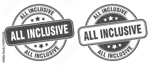 all inclusive stamp. all inclusive label. round grunge sign