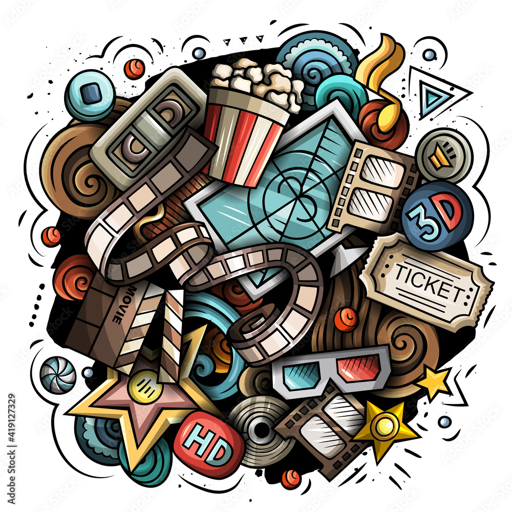 Obraz premium Cinema cartoon vector doodle design