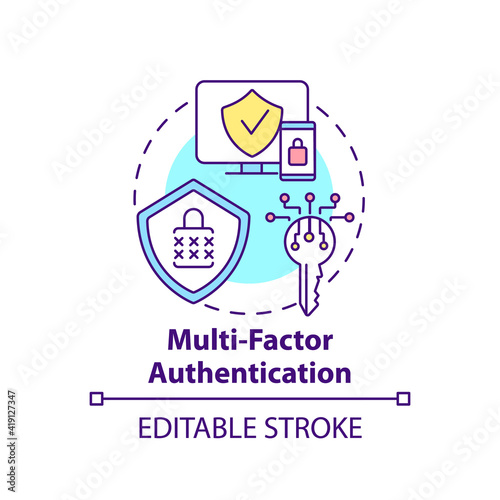 Multi-factor authentication concept icon. Computer access control method idea thin line illustration. Gaining access to information. Vector isolated outline RGB color drawing. Editable stroke