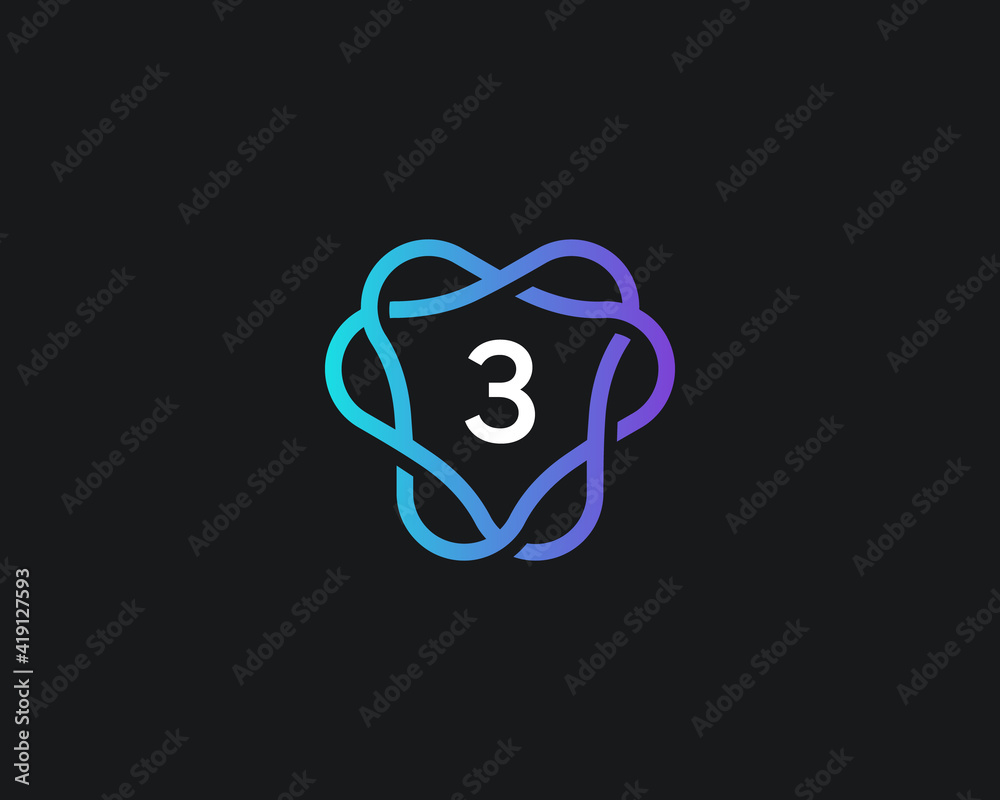 Number 3 logo icon design template. Creative linear wreath frame emblem sign logotype in modern minimal style. Number 3 logo icon design template. Creative linear wreath frame emblem sign logotype in modern minimal style.