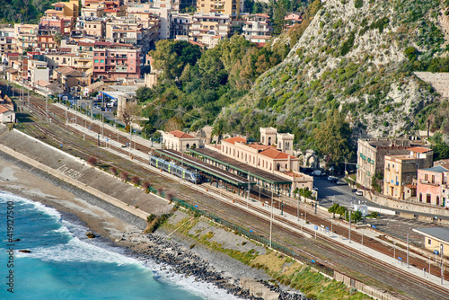the Taormina station built on the sea in a beautiful sunny early spring day
