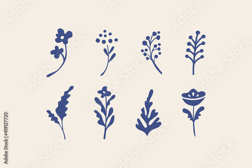 Vector illustration in simple hand drawn and linocut style - natural print, poster or logo design template - spring illustration -  flowers