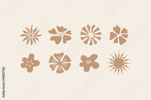Vector illustration in simple hand drawn and linocut style - natural print, poster or logo design template - spring illustration -  flowers