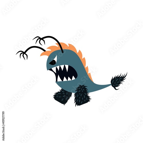 Cartoon angry monster isolated on white.Design for print, party decoration, illustration, sticker.