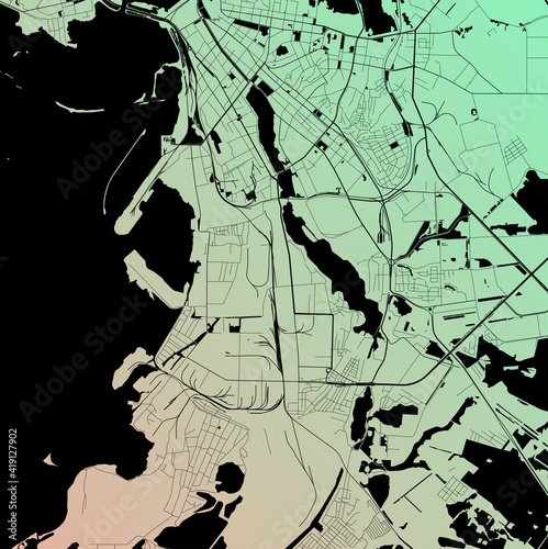 Kazan, Tatarstan, Russia (RUS) - Urban vector city map with parks, rail and roads, highways, minimalist town plan design poster, city center, downtown, transit network, street blueprint