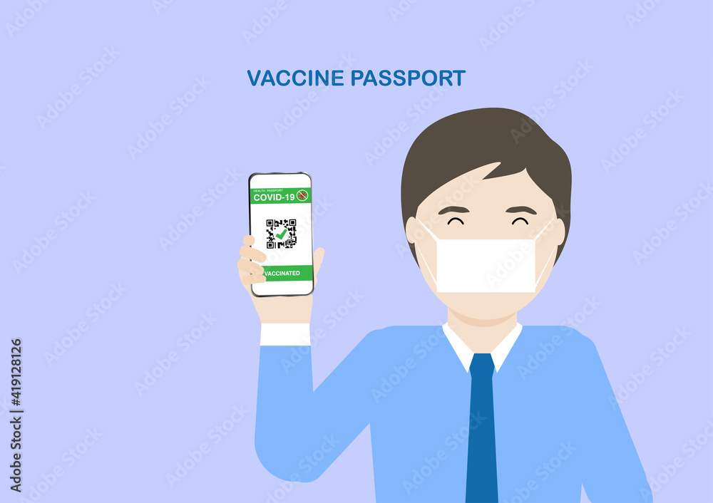 Adult male showing vaccine passport after covid-19 vaccination Adult male showing vaccine passport after covid-19 vaccination