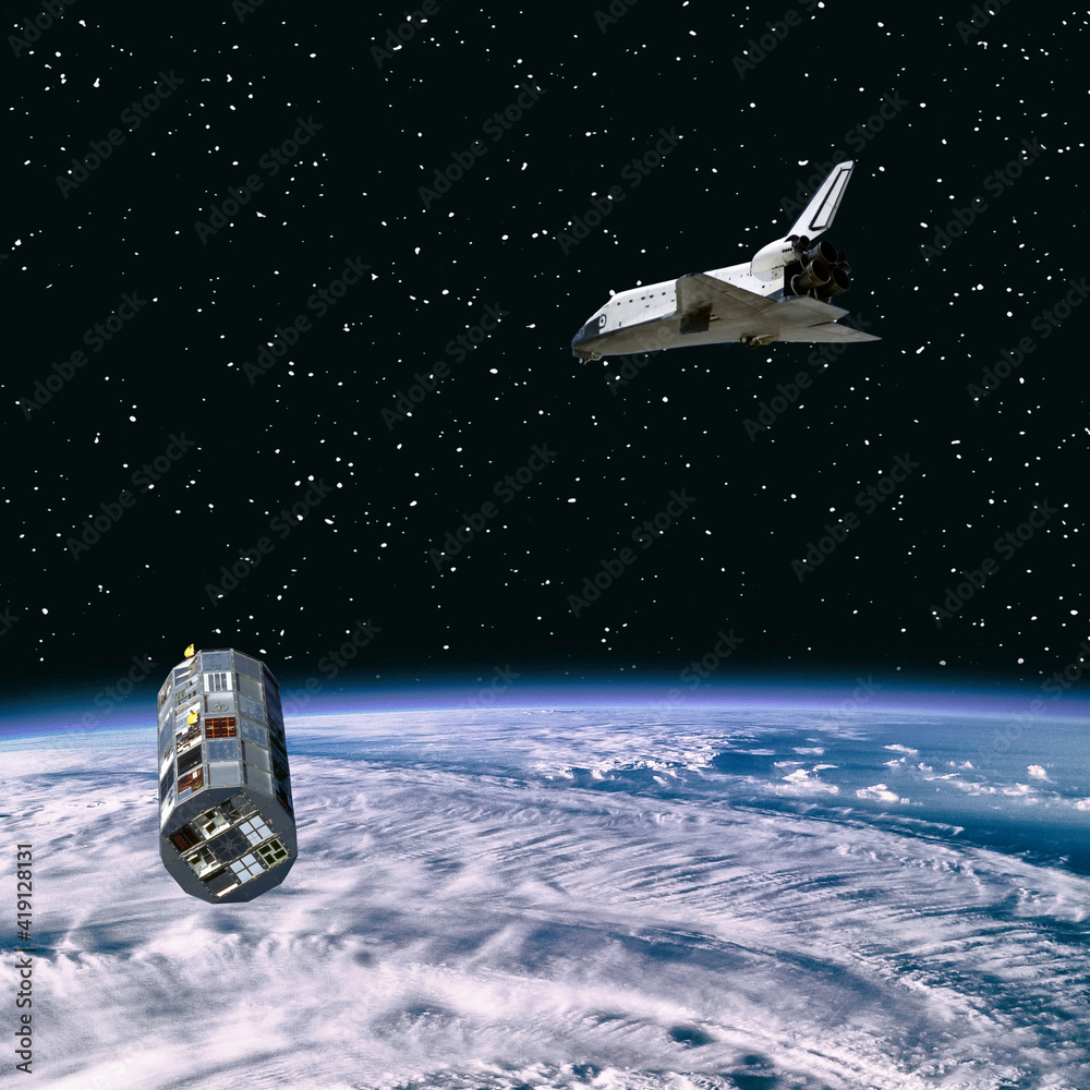 Fototapeta premium Spaceships in space. Science theme. The elements of this image furnished by NASA.