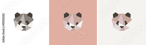 Set of colored polygonal panda portrait. Bear silhouette made in low poly triangular style. Creative collection animal wildlife nature icon logo design template for book, placard, t-shirt ect