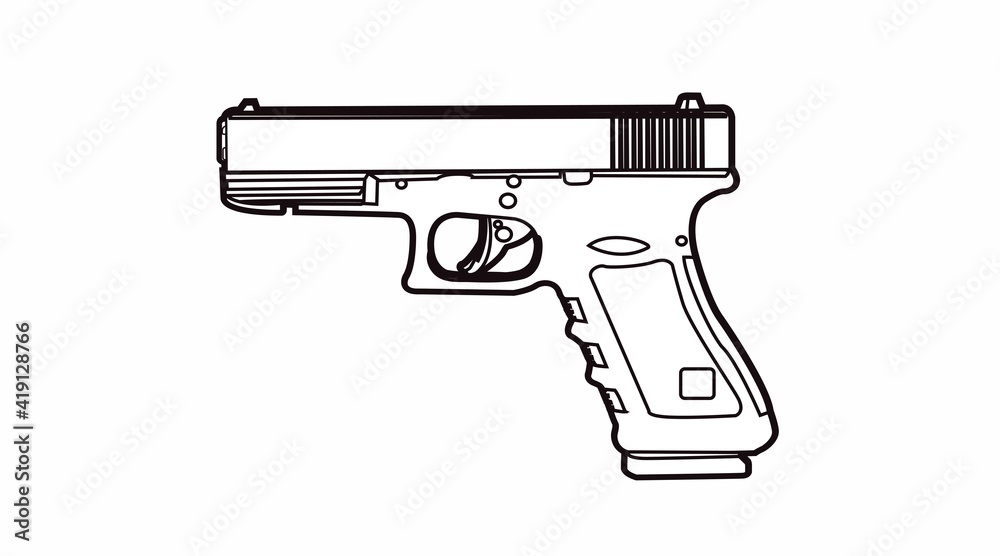 Fototapeta Wektor na białym tle czarno-biały ilustracja pistoletu