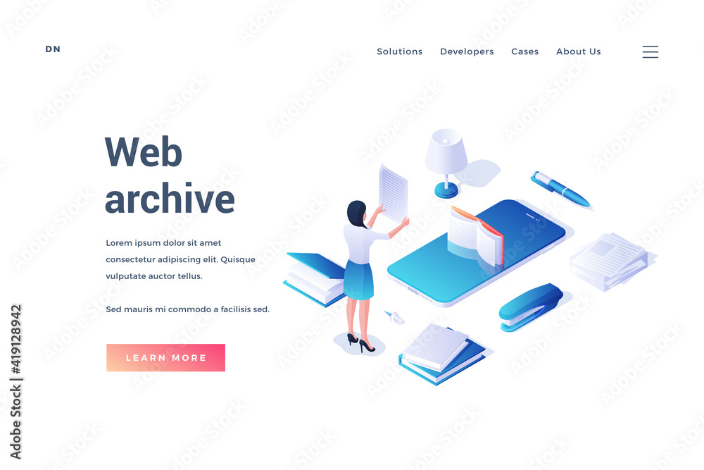 Banner of website with web archive service vector de Stock | Adobe Stock