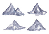 Watercolor monochrome set of rocks. 