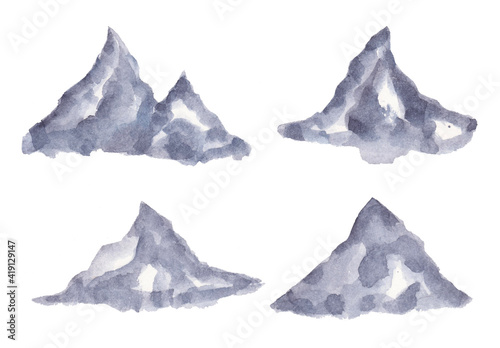 Watercolor monochrome set of rocks.  © vestalana