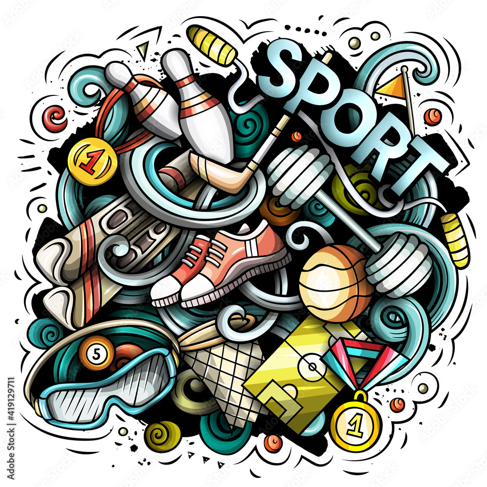 Obraz premium Sport cartoon doodle illustration. Funny Art design.
