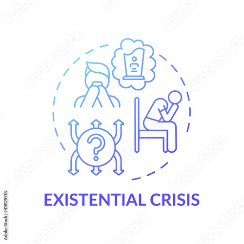 Existential crisis blue gradient concept icon. Mental health problem. Psychological therapy. Self doubt. Religious issues idea thin line illustration. Vector isolated outline RGB color drawing
