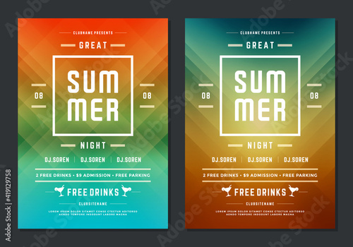 Summer party design poster or flyer night club event modern typography