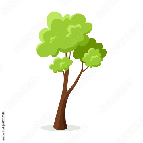 Cartoon green tree isolated on white background.
