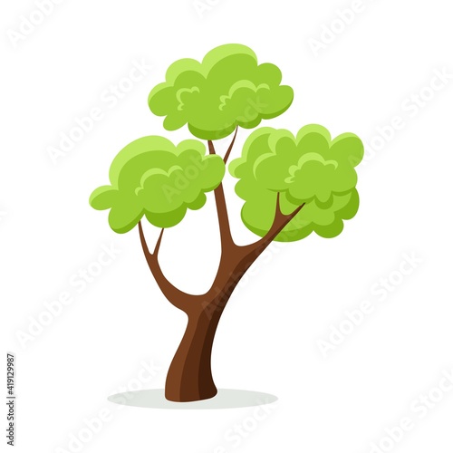 Cartoon green tree isolated on white background.