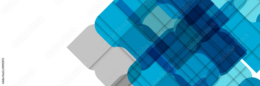 Fototapeta premium Modern blue grey white square geometrical abstract background. Business or technology presentation design template, brochure or flyer pattern, or geometric web banner 