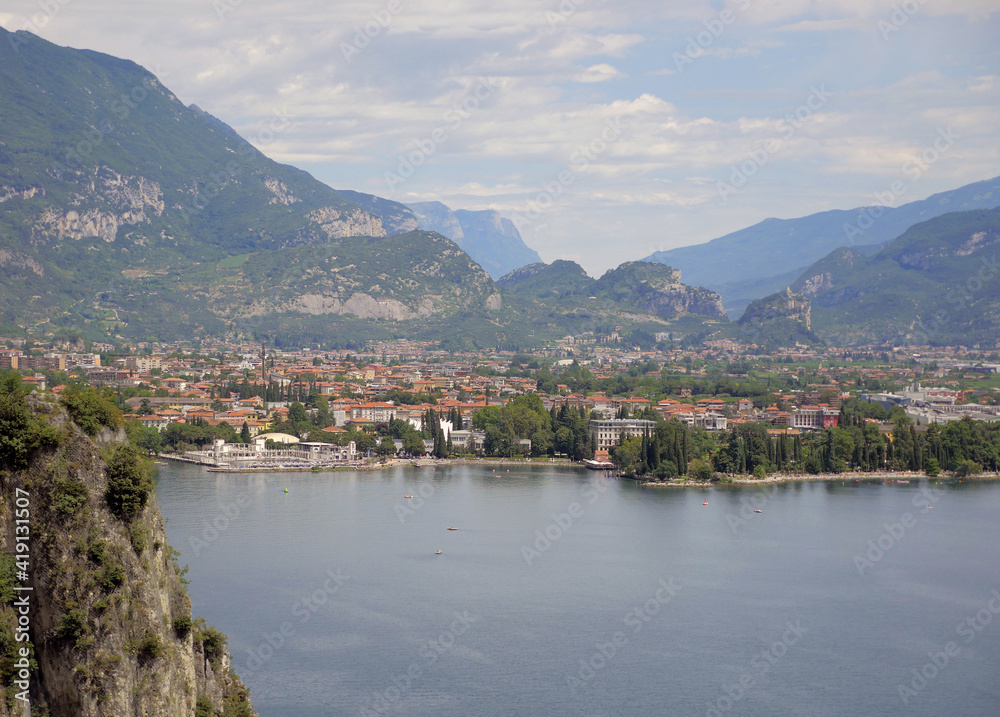 Panorama of a small town on Lake Garda.
Riva del Garda seen from the top of a mountain.
Summer in Italy.