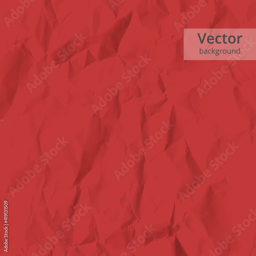 Red crumpled paper. Crumpled texture effect. Colored creased paper sheet. Vector background