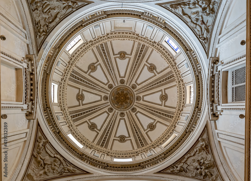 view of the cupola and decorative ceiling of the San Francisco de Borja chapel in the Valencia cathedral