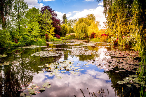 Fotografie Pond, trees, and waterlilies in a french garden