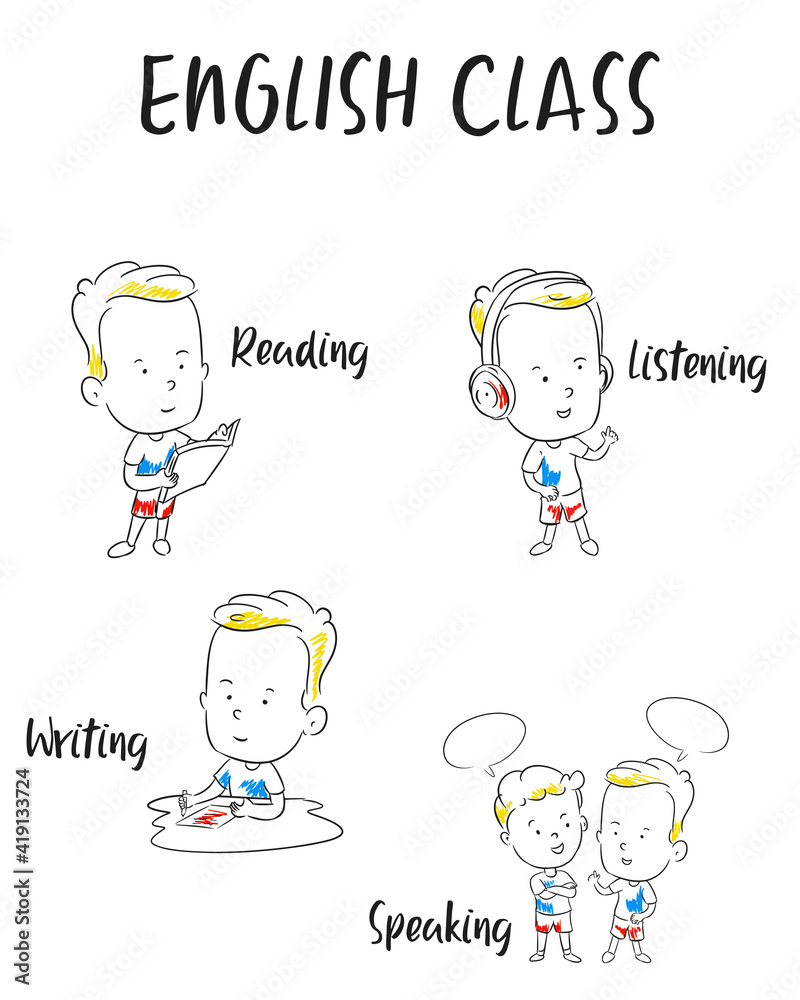 English class with four skill vector illustration English class with four skill vector illustration