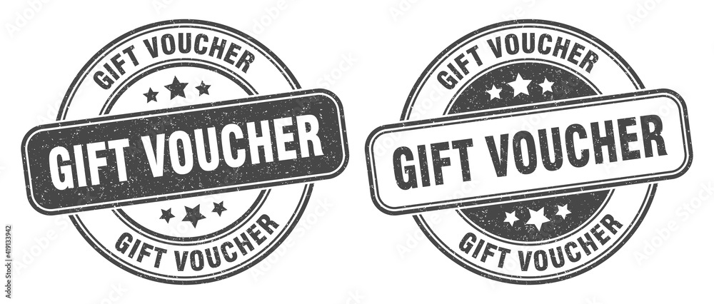 gift voucher stamp. gift voucher label. round grunge sign