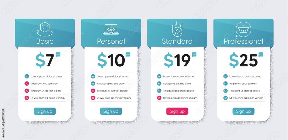 Online delivery, Augmented reality and Loyalty star line icons set. Price table chart, business plan template. Shopping cart sign. Parcel tracking website, Virtual reality, Bonus reward. Vector