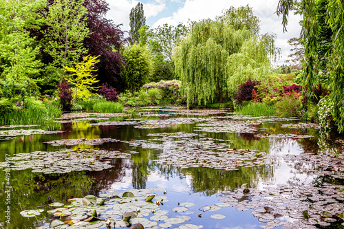 Fotótapéta Pond, trees, and waterlilies in a french garden