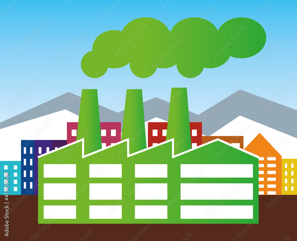 Green industry. Clean smoke. Local factory. Vector illustration II.