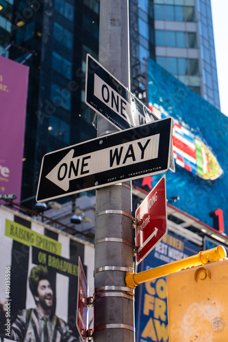 One way sign on the Times Squere in New York City.