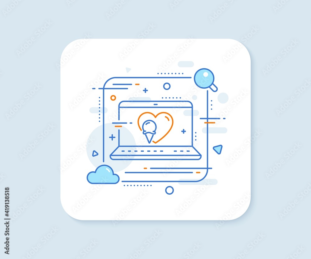 Ice cream love line icon. Abstract vector button. Vanilla sundae cone sign. Frozen summer dessert symbol. Ice cream line icon. Laptop concept badge. Vector