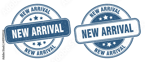 new arrival stamp. new arrival label. round grunge sign