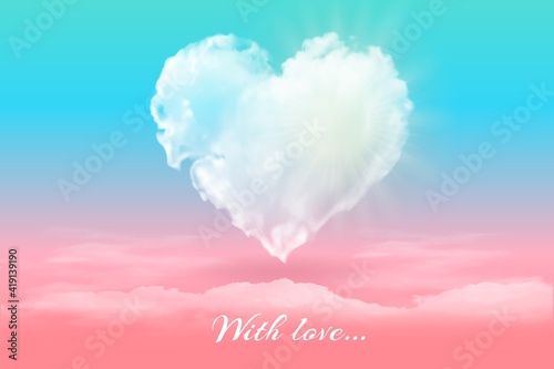 Postcard with a heart in the clouds.