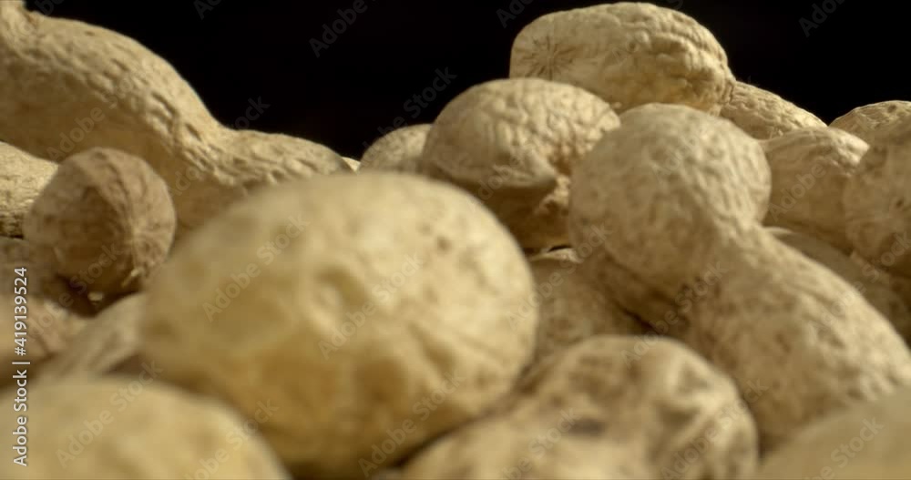 Concept of food and drink. Organic peanuts in their shells. Small, healthy beans on the store counter. Ripe and healthy nuts. High quality.