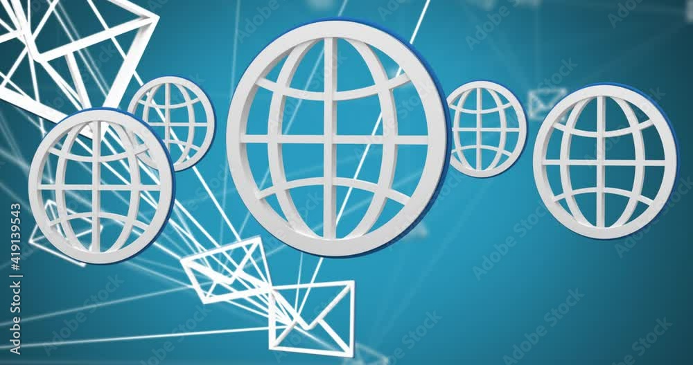 Multiple web icons floating against network of message icons against blue background