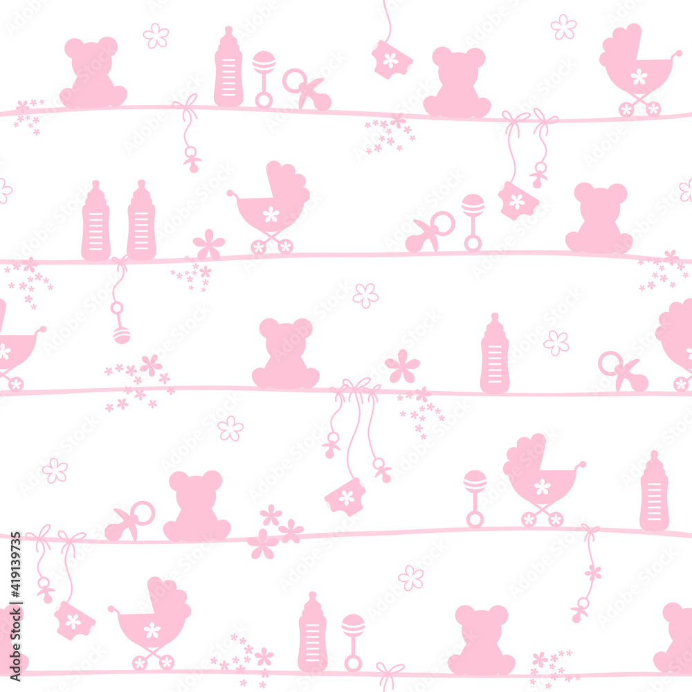 Endlosmuster Babysymbole Mädchen Pink