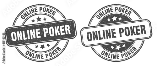 online poker stamp. online poker label. round grunge sign