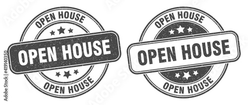 open house stamp. open house label. round grunge sign