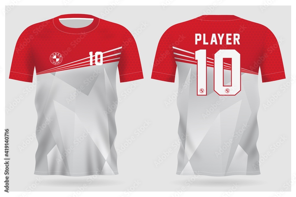 red white sports jersey template for team uniforms and Soccer t shirt ...