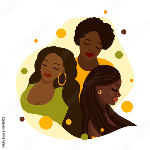 Beautiful black womans. Young african american girls. Tolerance and no racism concept.