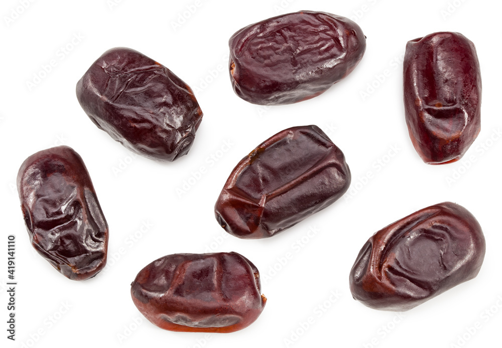 date fruits isolated on white background. clipping path. top view date fruits isolated on white background. clipping path. top view