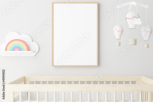 Mock up poster frame in children room.