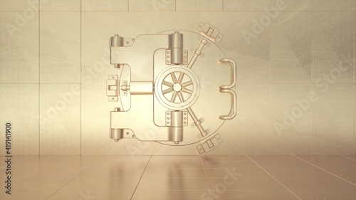Big Round Golden Vault Door Background. 3d illustration