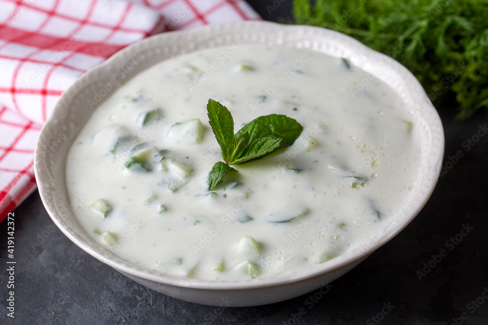Traditional delicious appetizer; tzatziki (Turkish name; cacik) Traditional delicious appetizer; tzatziki (Turkish name; cacik)